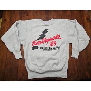 VINTAGE 80S CHAMPION REVERSE WEAVE CALIFORNIA EARTHQUAKE 1989‎ XL